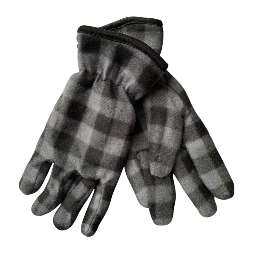 Women's Fleece Winter Gloves Lined Black and Gray Buffalo Plaid
